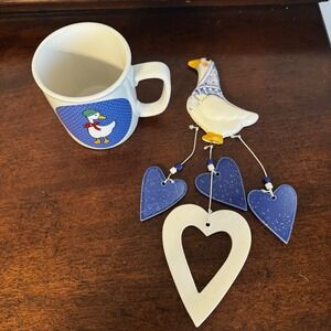 2 Pc. - Goose Coffee Mug &  Wind Chimes Decor VNTG Cottage Core Lot